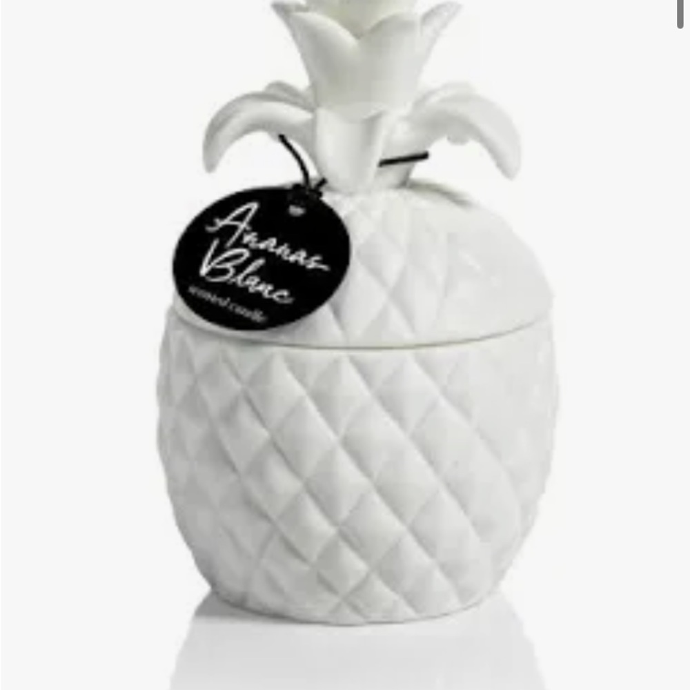 Zodax Aranas Blanc White Ceramic Pineapple Candle Jar with Lid